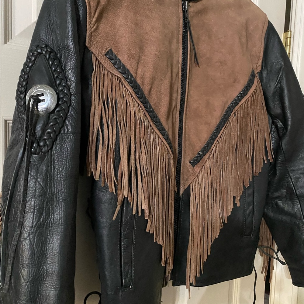 Legends Rider Wear Black and Brown Fringe Leather Jacket size L. Cowboy/Biker - Picture 13 of 16
